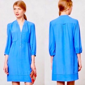 Anthropologie Maeve Blue Taryn Crepe Shift Midi Dress Size 8